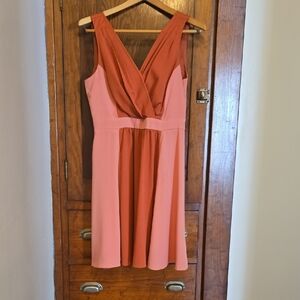 Elle Two-Tone Coral and Rusty Orange Dress